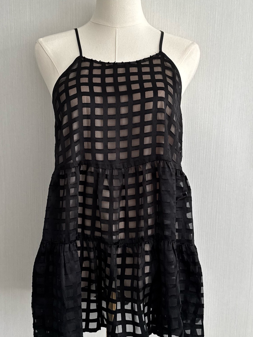 Anthropologie HD in Paris Black Windowpane Tiered Tunic